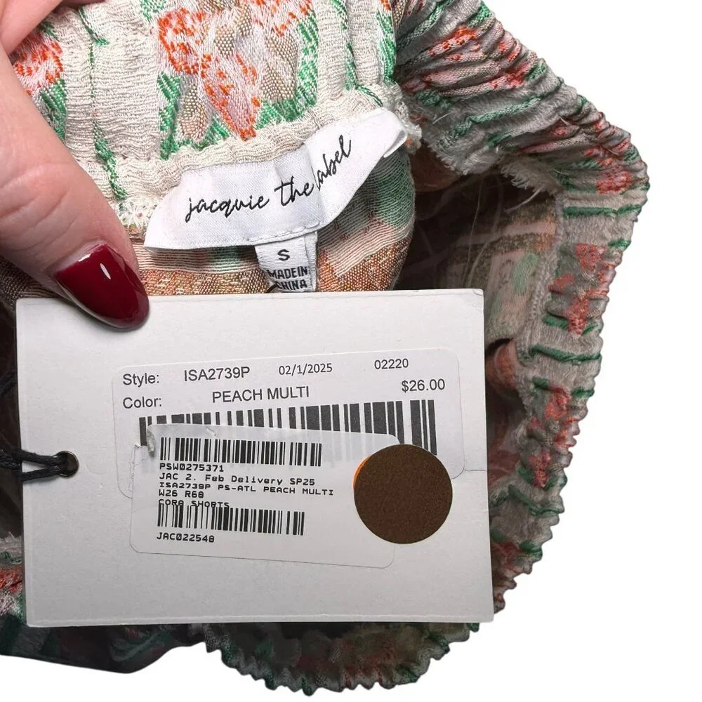 Jaquie The Label Peach Multi Jacquard Shorts NWT Elastic Waist Small - Picture 4 of 5